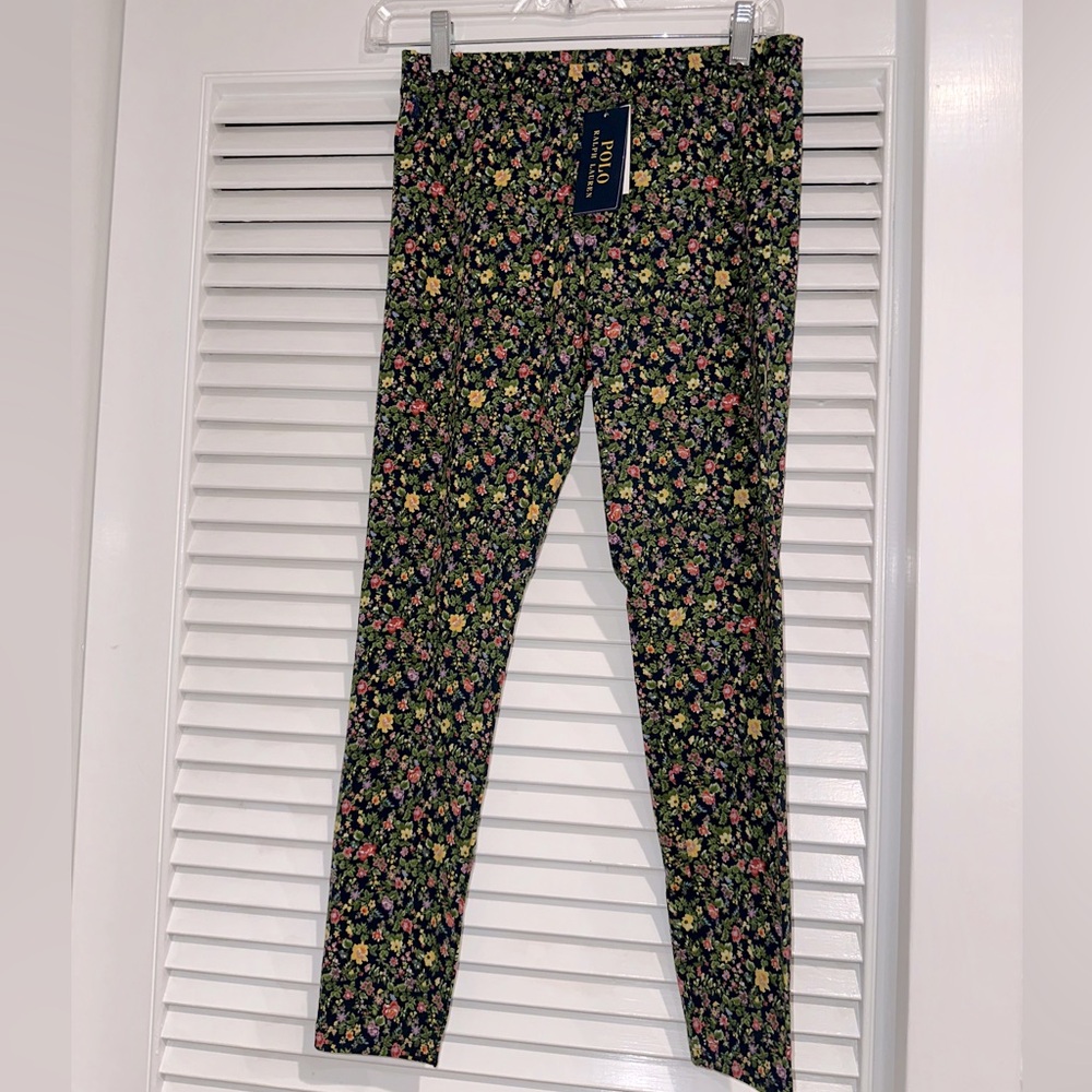 Girls Polo leggings green flower print / size xl 16  / NWT